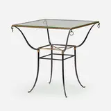 attribution René Prou, Side table, c. 1930, enameled steel, glass, gilt metal, brass