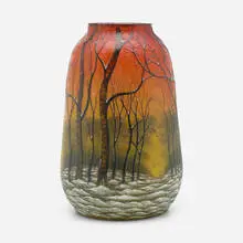 attribution Lamartine, Paysage d'hiver vase, c. 1900, acid-etched and enameled cameo glass