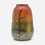 attribution Lamartine, Paysage d'hiver vase, c. 1900, acid-etched and enameled cameo glass