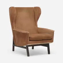 attribution Gianfranco Frattini, Lounge chair, c. 1960, upholstery, lacquered wood, brass