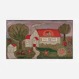 Folk Art, Country House (hooked rug), dyed wool