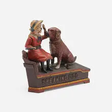 Shepard Hardware Co., Speaking Dog mechanical bank, c. 1885, painted cast iron