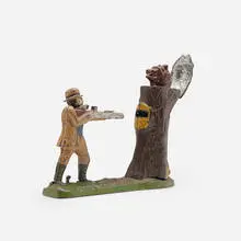 J. & E. Stevens Co., Teddy and the Bear mechanical bank, c. 1875, painted cast iron