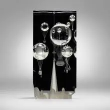 Bernard X. Wolff for Steuben, Balloon Rally, 1985, cut, polished and copper-wheel engraved crystal