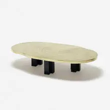 coffee table by Christian Krekels, c. 1980, etched brass, enameled steel, sold Sep 2014