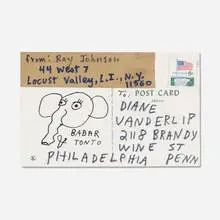 Untitled (Babar Tonto) by Ray Johnson, 1972, ink on cardstock, sold Sep 2014