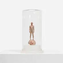 Dongwook Lee, Untitled, 2007, painted wax, inset coin, glass