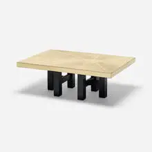 Georges Mathias, coffee table, c. 1980, etched brass, enameled steel