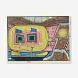 Two Trees on Board of Regentag (from Midori No Namida portfolio) by Friedensreich Hundertwasser, 1971, woodcut with metallic embossing on Fabriano paper, sold Sep 2014