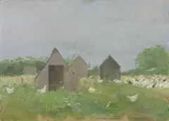 Fred Dubery, Untitled, Fred Dubery (1926-2011) POULTRY FARM Oil on board and two others