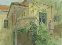 Untitled by Fred Dubery, oil on board 40.5 x 35cm; WOMAN ON A STAIRCASE (7), sold Oct 2019