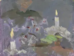 Untitled by Fred Dubery, Fred Dubery (1926-2011) IN CANDLELIGHT Oil on board 13.8 x 18.1cm; and four others, sold Oct 2019