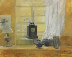 Untitled by Fred Dubery, PANSIES Oil on board 30.5 44.5cm; WINDOW AT NIGHT Oil on board 14.5 x 16cm, sold Oct 2019