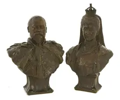 Sydney March, Sydney March (1875-1968), a pair of bronze busts of Edward VII and Queen Alexandra
