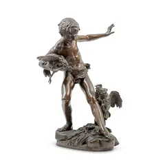 Paul Romain Chevre, patinated bronze figural group of 'Combat de Coqs', patinated bronze