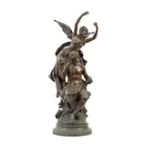 Mathurin Moreau, patinated bronze figural group of  'La Pensee', patinated bronze