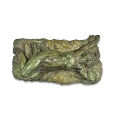 green patinated bronze figure of a recumbent maiden by Alfred Pina, green patinated bronze, offered Apr 2024