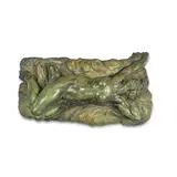 Alfred Pina, green patinated bronze figure of a recumbent maiden, green patinated bronze