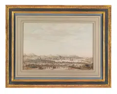 Nicolas Louis de Lespinasse, One of the first views of the Russian city of Ekaterinburg since it was founded, pen, ink, whitewash and  watercolour on paper with original wash-line mount