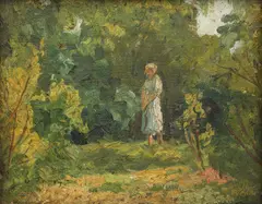 Nikolay Kuznetsov, Evening in the garden. Golitsyna, oil on canvas laid on card