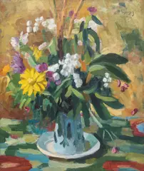 Nikolay Kuznetsov, Dahlias, oil on canvas laid on board