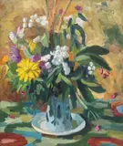 Nikolay Kuznetsov, Dahlias, oil on canvas laid on board