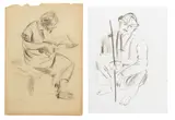 Michail Nikitich, Two darwings: seated woman and seated man, pencil on paper