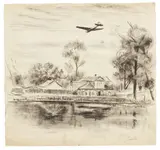 Alexander Konstantinowitsch Burykin, Zikovo Village, ink and pencil on paper