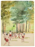 Konstantin Vialov, Voleyball players, watercolour  and pencil on paper
