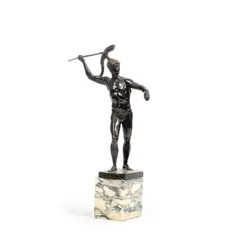 Georges Morin, patinated patinated bronze figure of a classical warrior, patinated patinated bronze