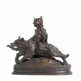 Thomas François Cartier, patinated bronze model of two German Shepherd puppies