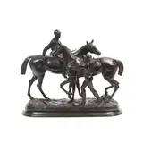 bronzed spelter equestrian group of two race horses and jockeys by Paul Louis Émile Loiseau-Rousseau, spelter, sold Feb 2024