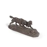 Antoine Louis Barye, patinated bronze of Deux chiens en arret devant un lapin' (Two dogs coursing a rabbit), patinated bronze