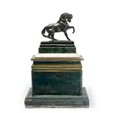 green patinated bronze model of 'Cheval Turc No. 2, antérieur gauche levé, terrasse ovale' by Antoine-Louis Barye, green patinated bronze, sold Feb 2024