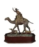 Alfred Dubucand, impressive tri-colour patinated bronze figural group of 'Hunting in the Sahara', patinated bronze