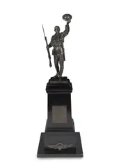 patinated bronze reduction of the Waterhead (Oldham, Greater Manchester) Great War Memorial by George Havard Thomas Ma, patinated bronze, sold Feb 2024