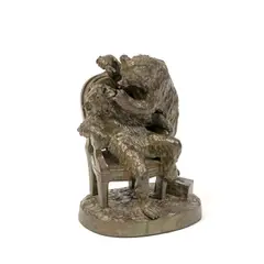 Christopher Fratin, late 19th century green brown patinated bronze model of dentistry bears, brown patinated bronze