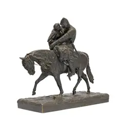 Vasily Gratchev, late 19th / early 20th century patinated bronze figural group of 'The Farewell Kiss', patinated bronze