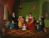 A conversation piece of a large family including four sets of twins by British School, oil on canvas, sold Feb 2024