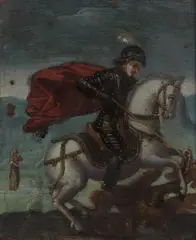 St George and the dragon by Flemish School 18th century, oil on copper, sold Feb 2024