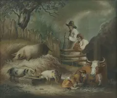 Benjamin Zobel, A farmyard scene, sand painting