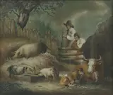 Benjamin Zobel, A farmyard scene, sand painting