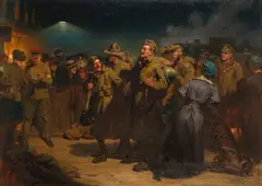 Fred Roe, 'The return of the victors, Waterloo Station', oil on canvas