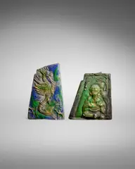 Two Bas-Relief Plaques by Ermanno Nason, for Vetreria Gino Cenedese, applied glass with scavo surface treatment and gold leaf, sold Aug 2023