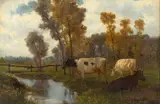 Otto von Thoren, Vaches au bord d'un ruisseau, Oil on canvas