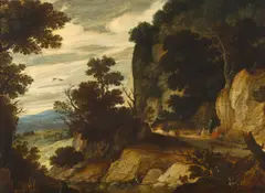 Cercle de Joos II de Momper, Paysage, Oil on parquet panel