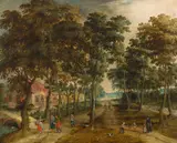 Suiveur D'Isaak van Oosten, Scène animée, Oil on panel