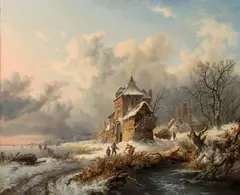Fredrik Marinus Kruseman, Paysage enneigé, Oil on canvas