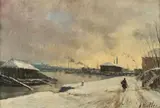 XIXe siècle Ecole française, Bas port du pont de Tolbiac, 1884, Oil on canvas
