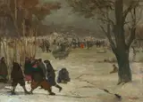 Fernand Allard l'Olivier, Scène hivernale de patinage, Oil on canvas